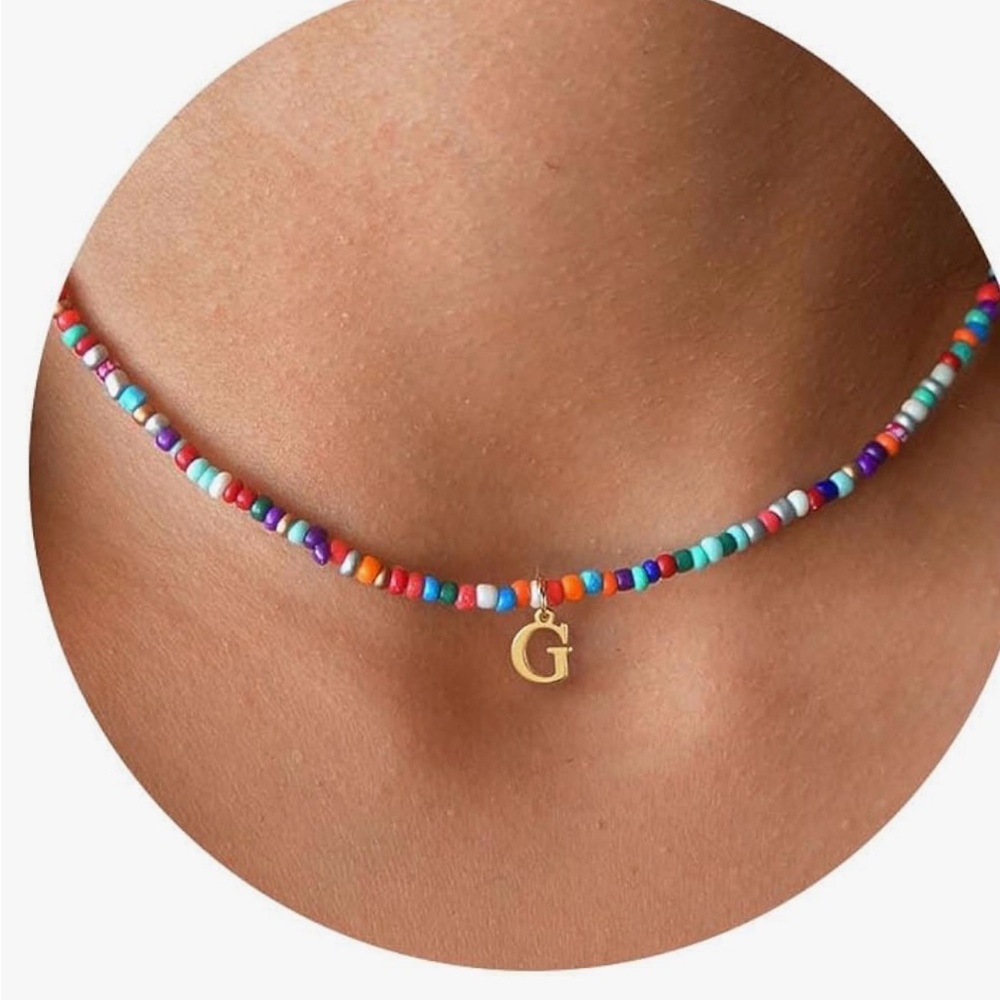 New colorful beaded G initial necklace boho